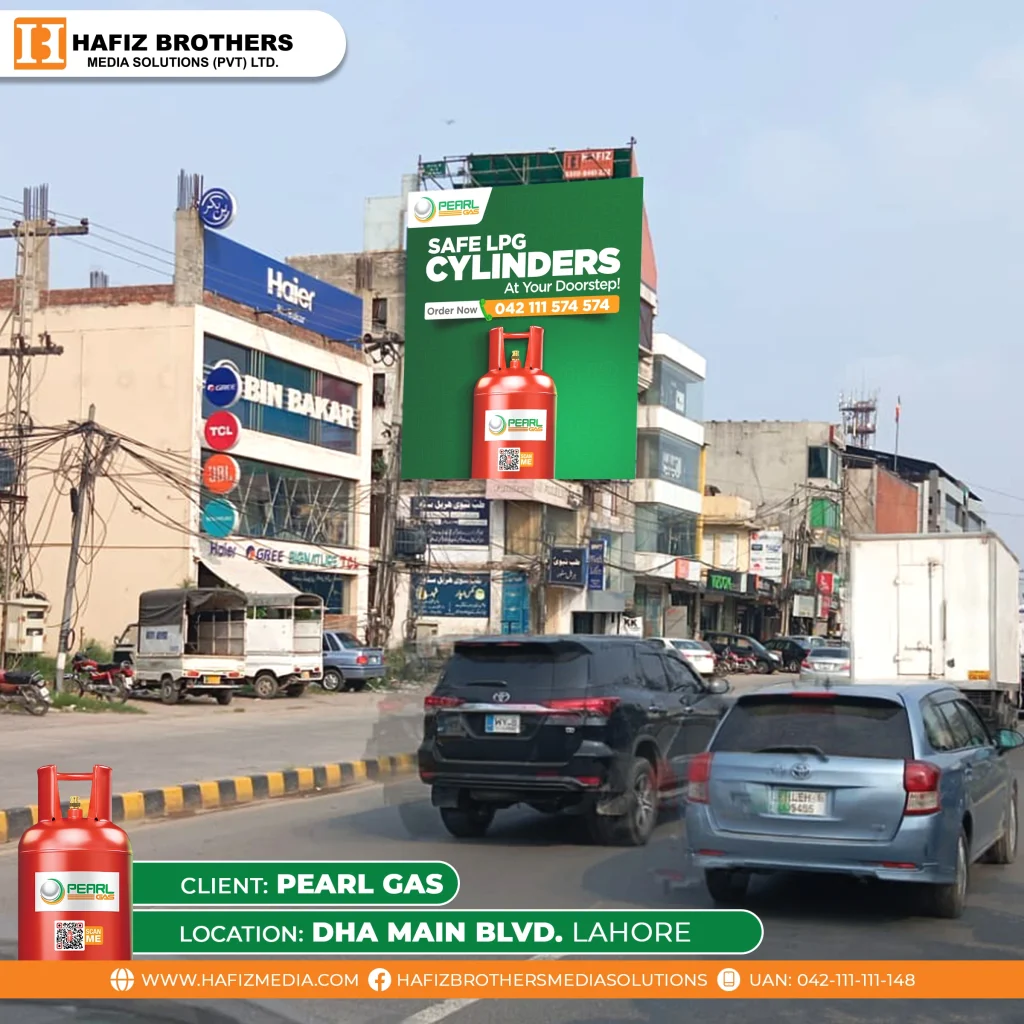 Pearl GAS out door ads OOH in all over Pakistan Billboard by Hafiz Brothers Media Solution